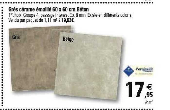 grès cérame émaillé 60x60 cm béton