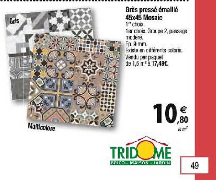 grès pressé émaillé 45x45 mosaic