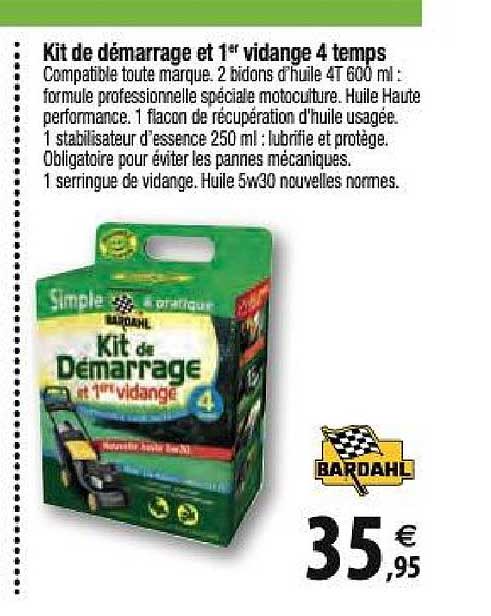 kit de démarrage et 1er vidange 4 temps bardahl