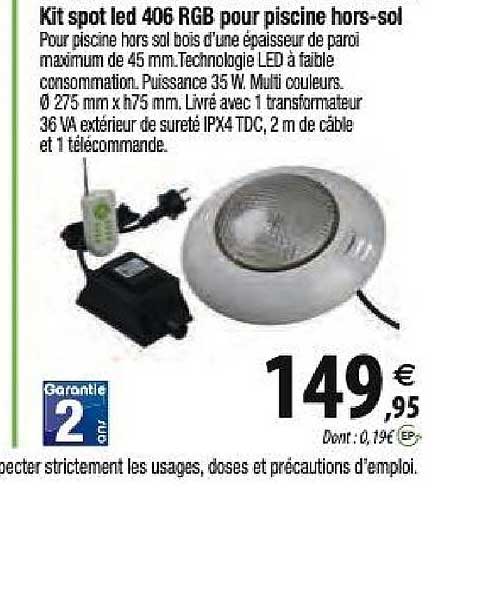 kit spot led 406 rgb pour piscine hors-sol