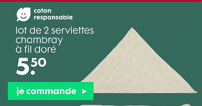 lot de 2 serviettes chambray à fil doré