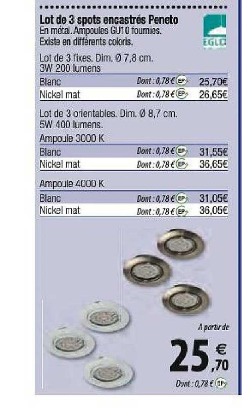 lot de 3 spots encastré peneto