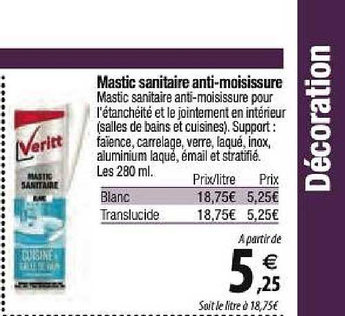 mastic sanitaire anti moisissure veritt