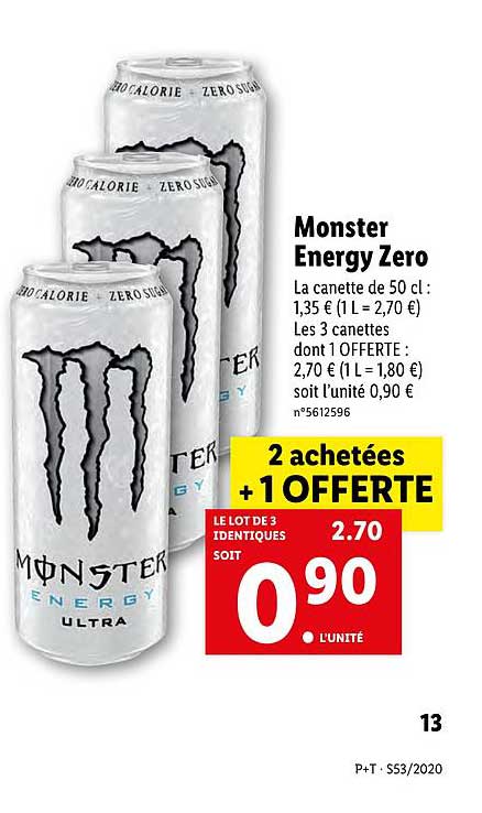 monster energy zero 2 achetées + 1 offerte