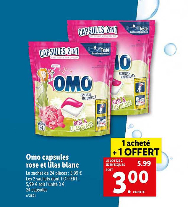 Omo Capsules Rose Et Lilas Blanc 1acheté + 1 Offert