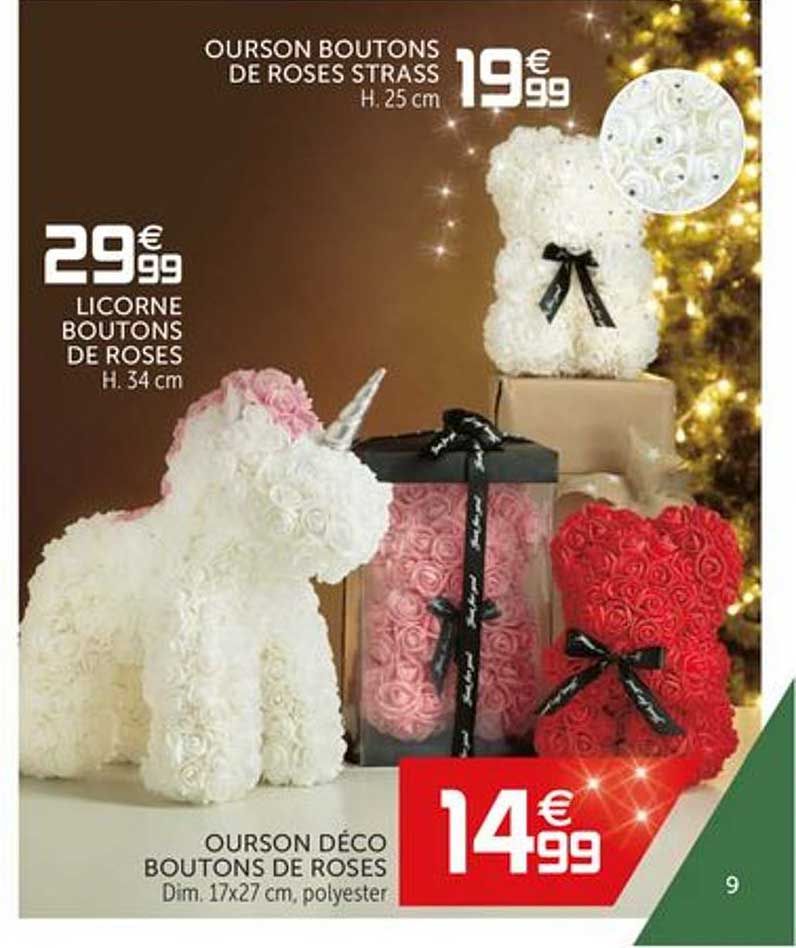 ourson boutons de roses strass, licorne boutons de roses