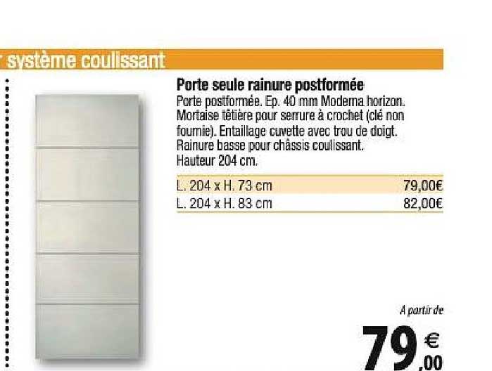 porte seule rainure postformée