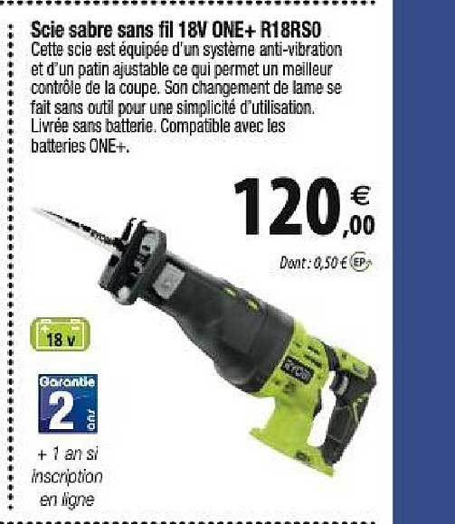 scie sabre sans fil 18v one + r18rs0