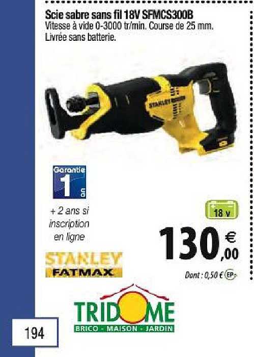 scie sabre sans fil 18v sfmcs300b