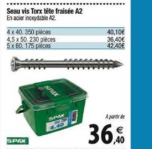seau vis torx tête fraisée a2 spax