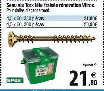 seau vis torx tête fraisée rénovation wirox spax