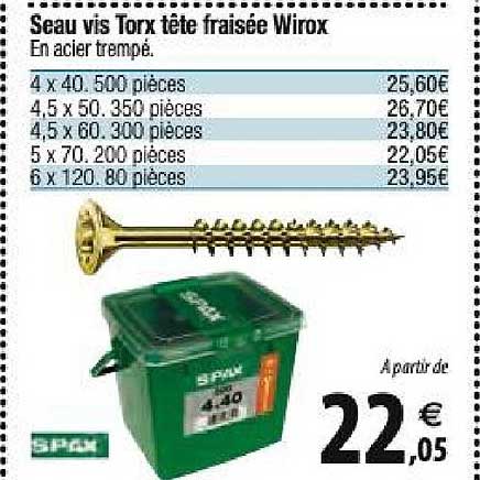 seau vis torx tête fraisée wirox spax