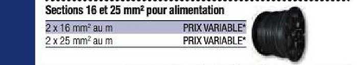 sections 16 et 25 mm2 pour alimentation
