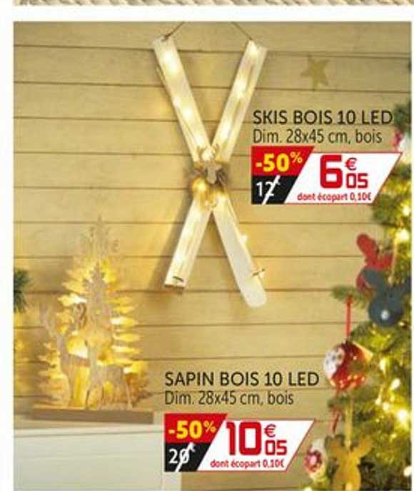 skis bois 10 led, sapin bois 10 led