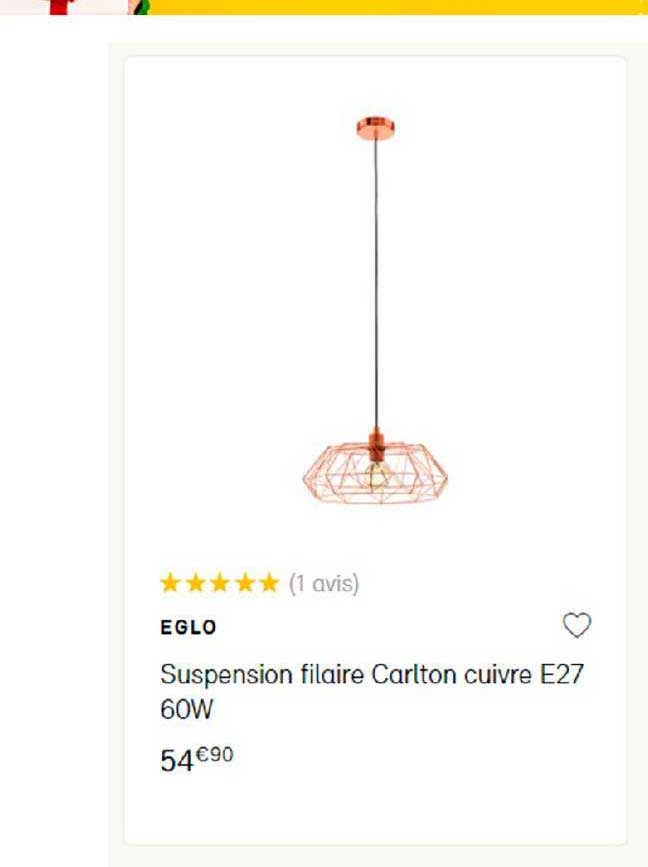 suspension filaire carlton cuivre e27 60 w eglo