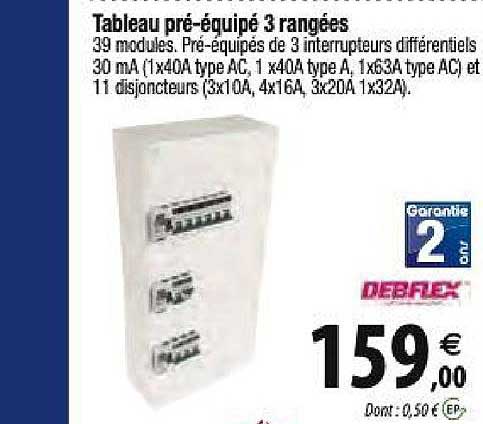 tableau pré équipé 3 rangées debflex