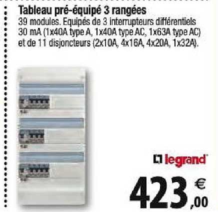 tableau pré équipé 3 rangées legrand