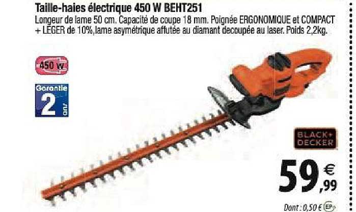 taille-haies électrique 450 w beht251 black + decker