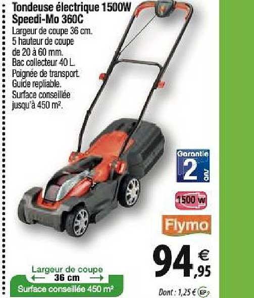 tondeuse électrique 1500w speedi-mo 360c flymo