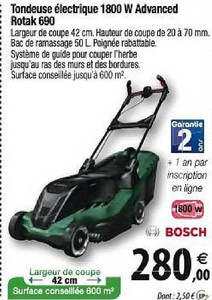 Tondeuse électrique 1800 W Advanced Rotak 690 Bosch