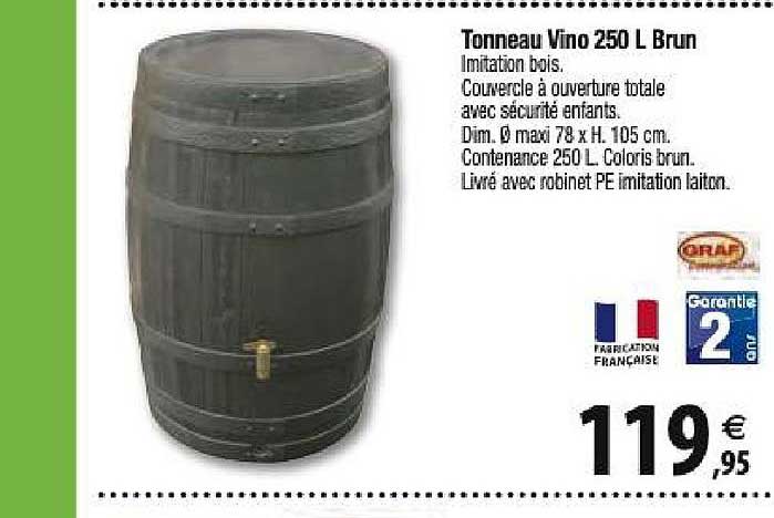 tonneau vino 250 l brun graf
