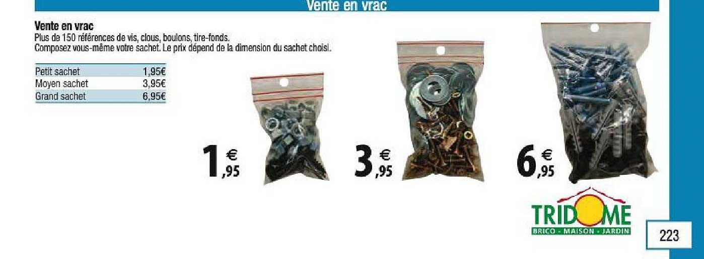vente en vrac : vis, clous, boulons, tire-fonds