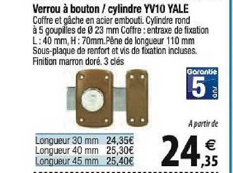 verrou à bouton - cylindre yv10 yale