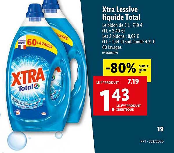 Xtra Lessive Liquide Total -80% Sur Le 2ème
