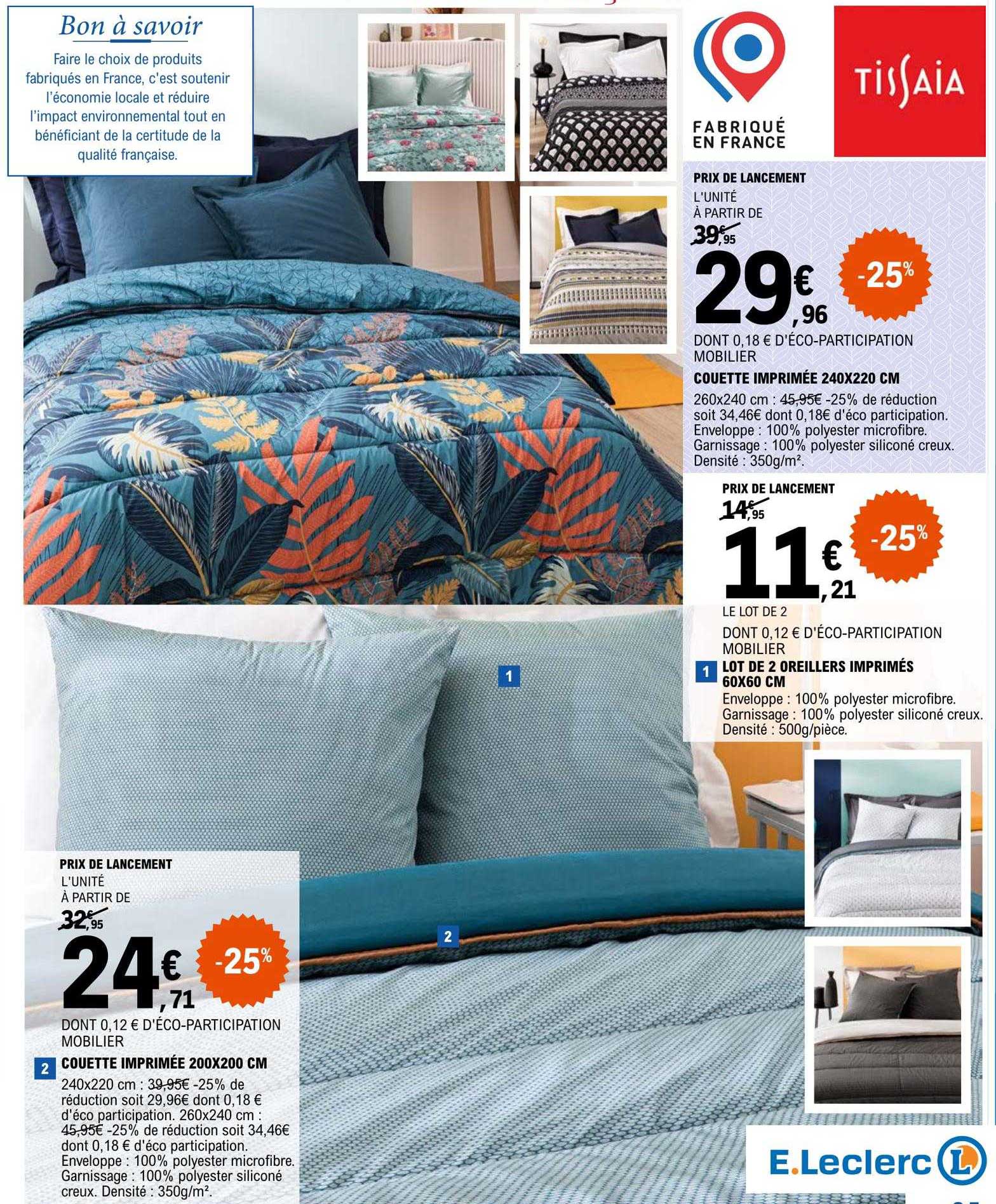 Couette Imprimée 200 X 200 Cm Tissaia, Couette Imprimée 240 X 220 Cm Tissaia, Lot De 2 Oreillers Imprimés 60 X 60 Cm Tissaia