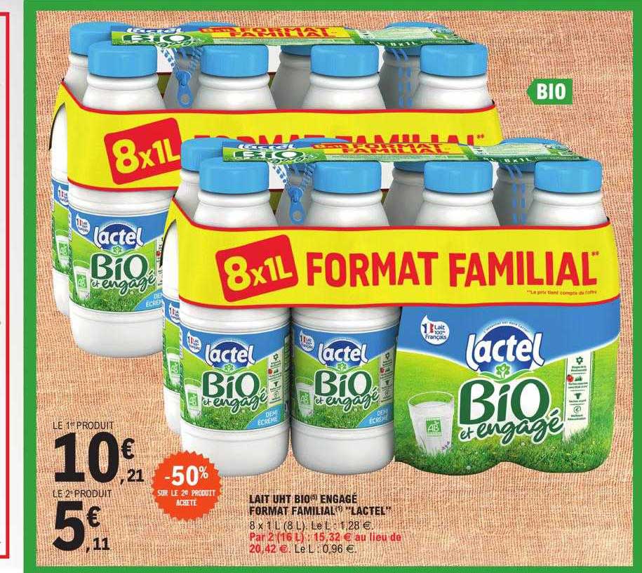 lait uht bio engagé format familial "lactel"