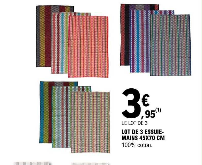 lot de 3 essuie-mains 45 x 70 cm