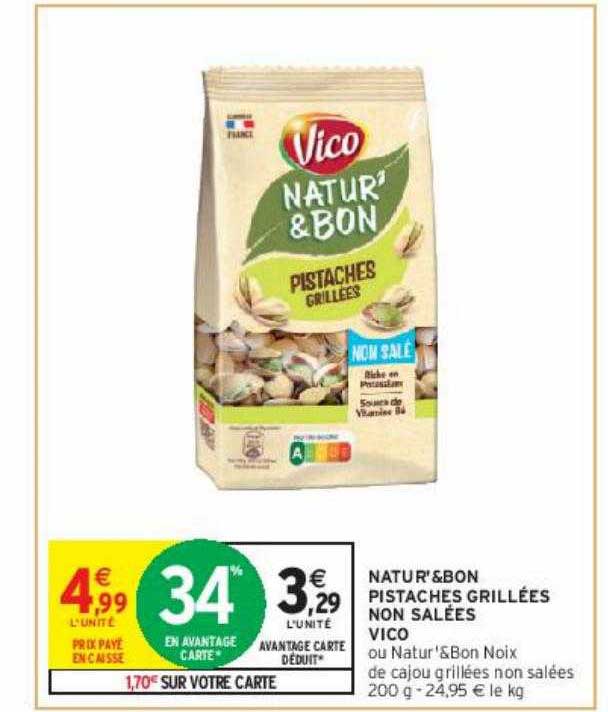 natur' & bon pistaches grillées non salées vico