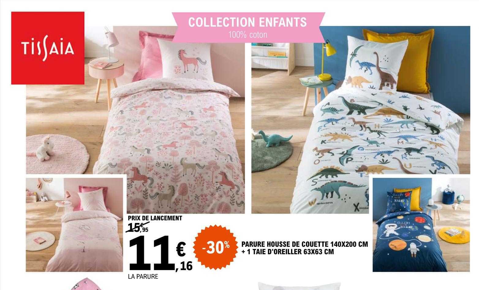 parure housse de couette 140 x 200 cm + 1 taie d'oreiller 63 x 63 cm tissaia