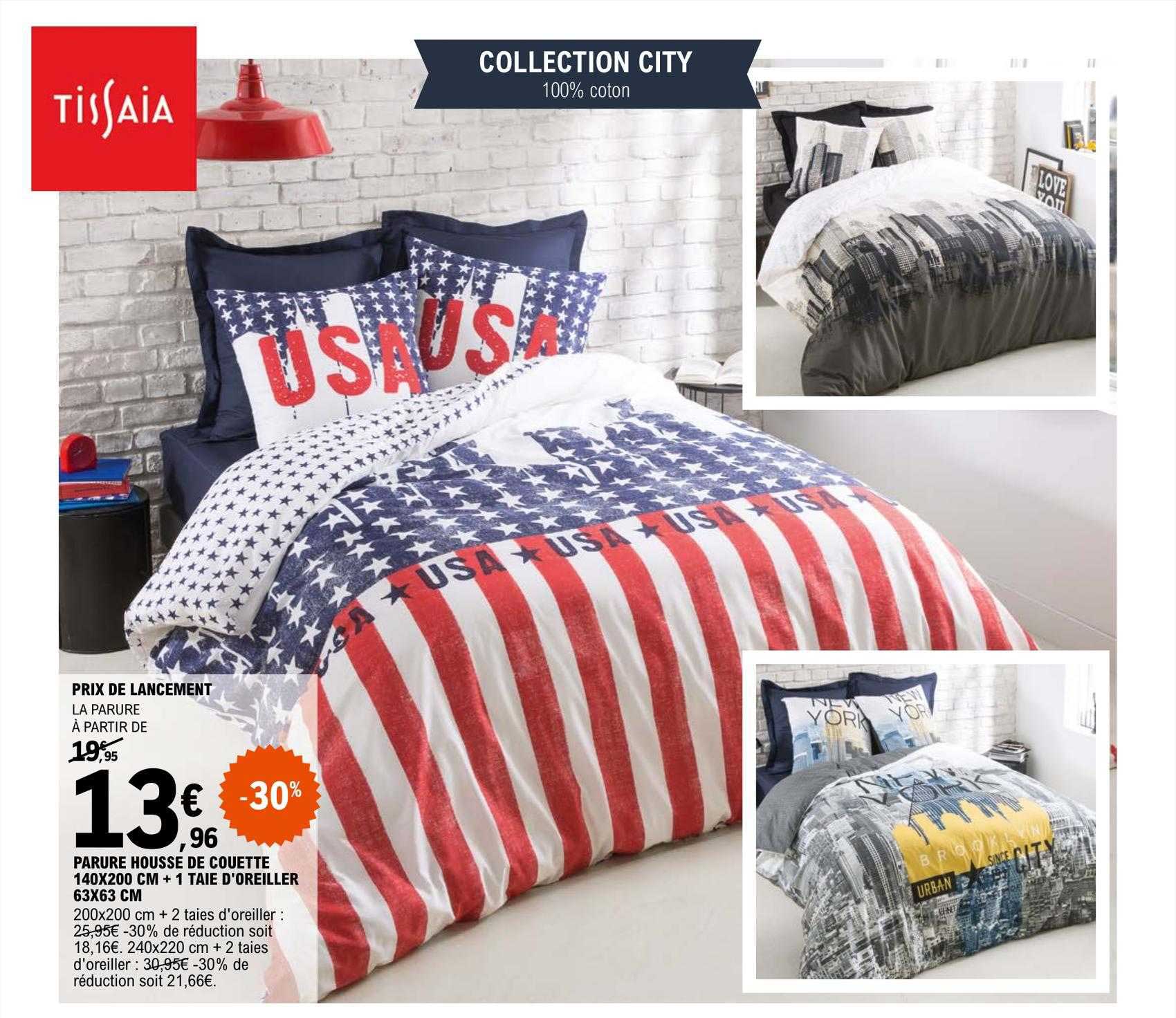 parure housse de couette 140 x 200 cm + 1 taie d'oreiller 63 x 63 cm tissaia