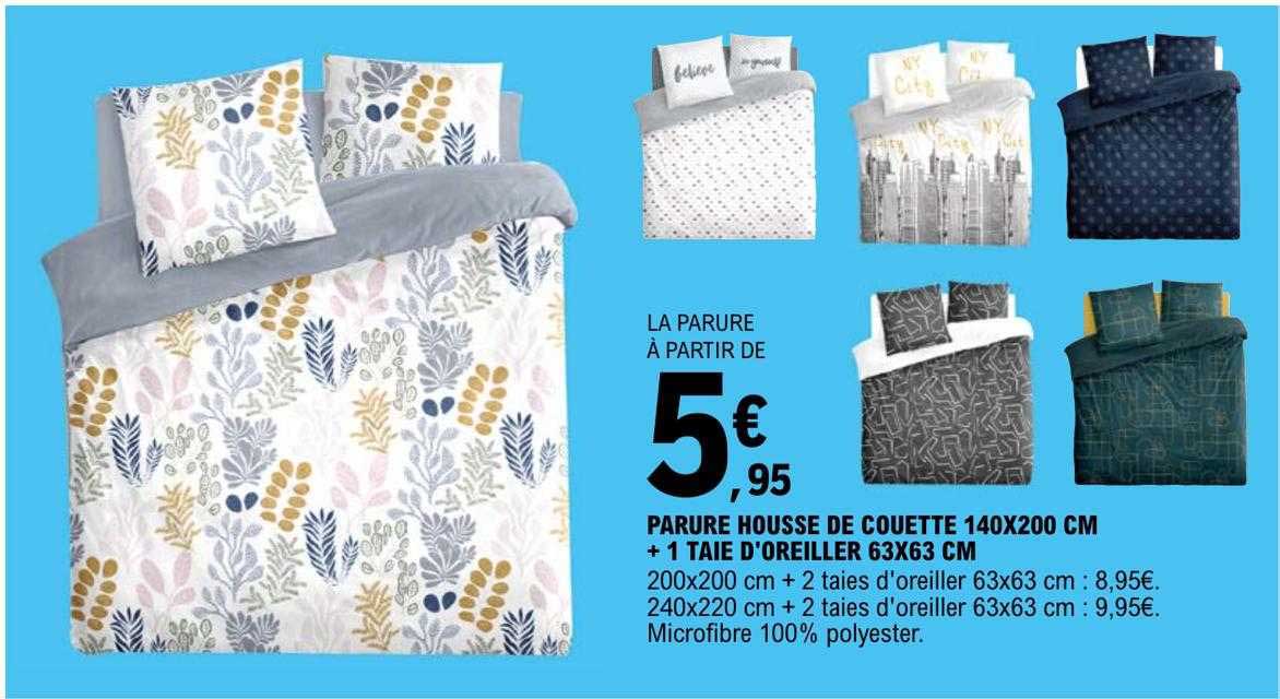 parure housse de couette 140 x 200 cm + 1 taie d'oreiller 63 x 63 cm