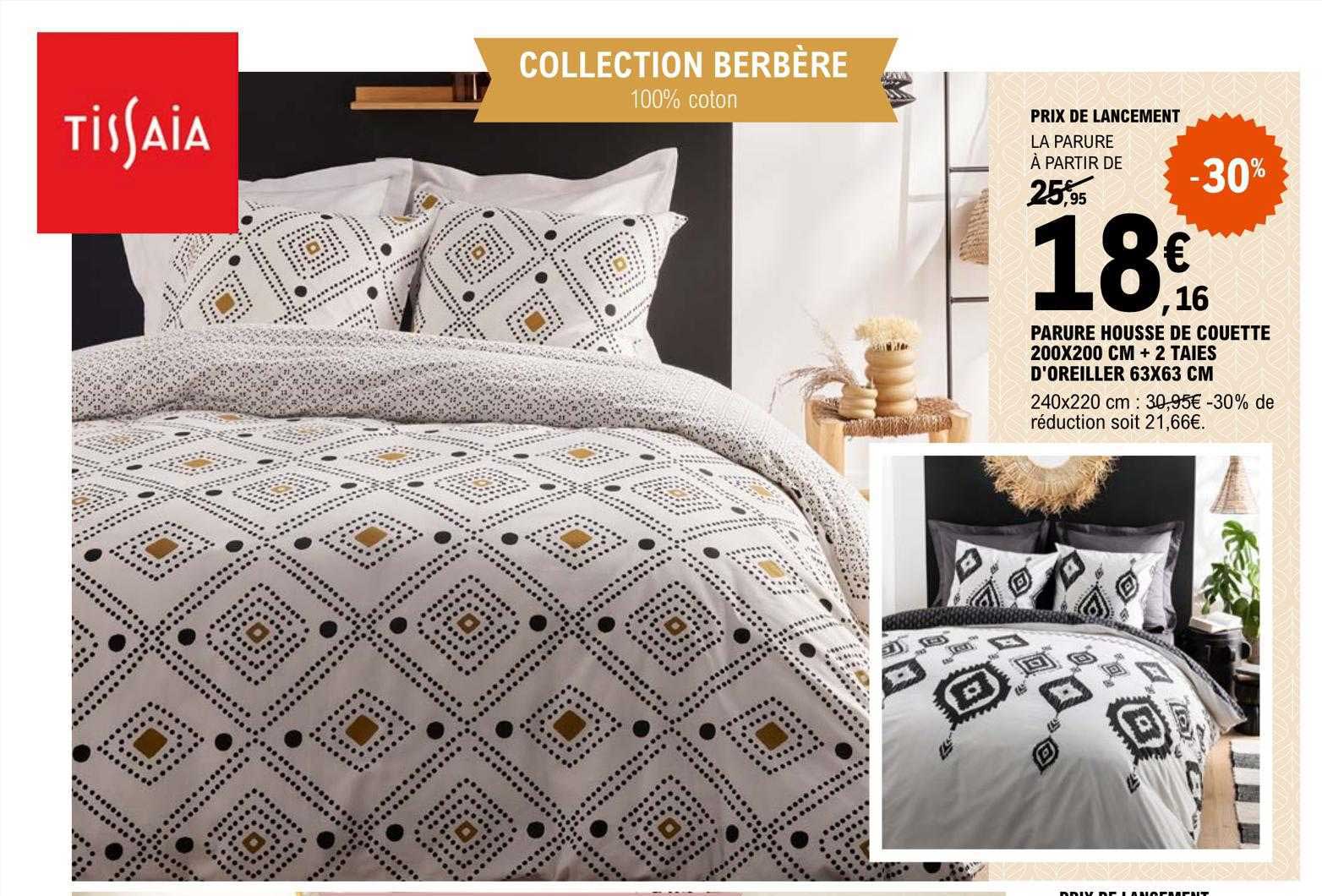 parure housse de couette 200 x 200 cm + 2 taies d'oreiller 63 x 63 cm tissaia