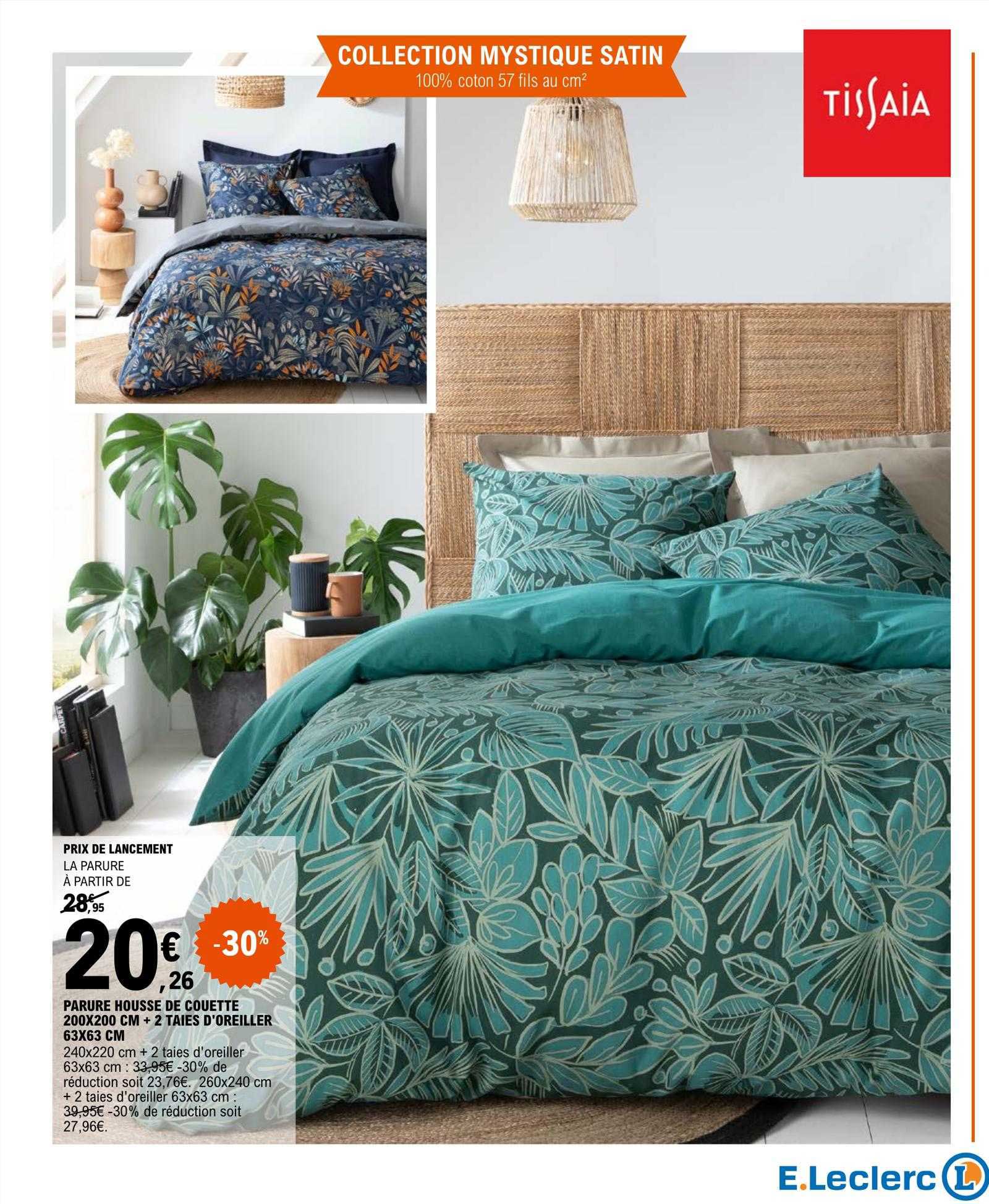 parure housse de couette 200 x 200 cm + 2 taies d'oreillers 63 x 63 cm tissaia