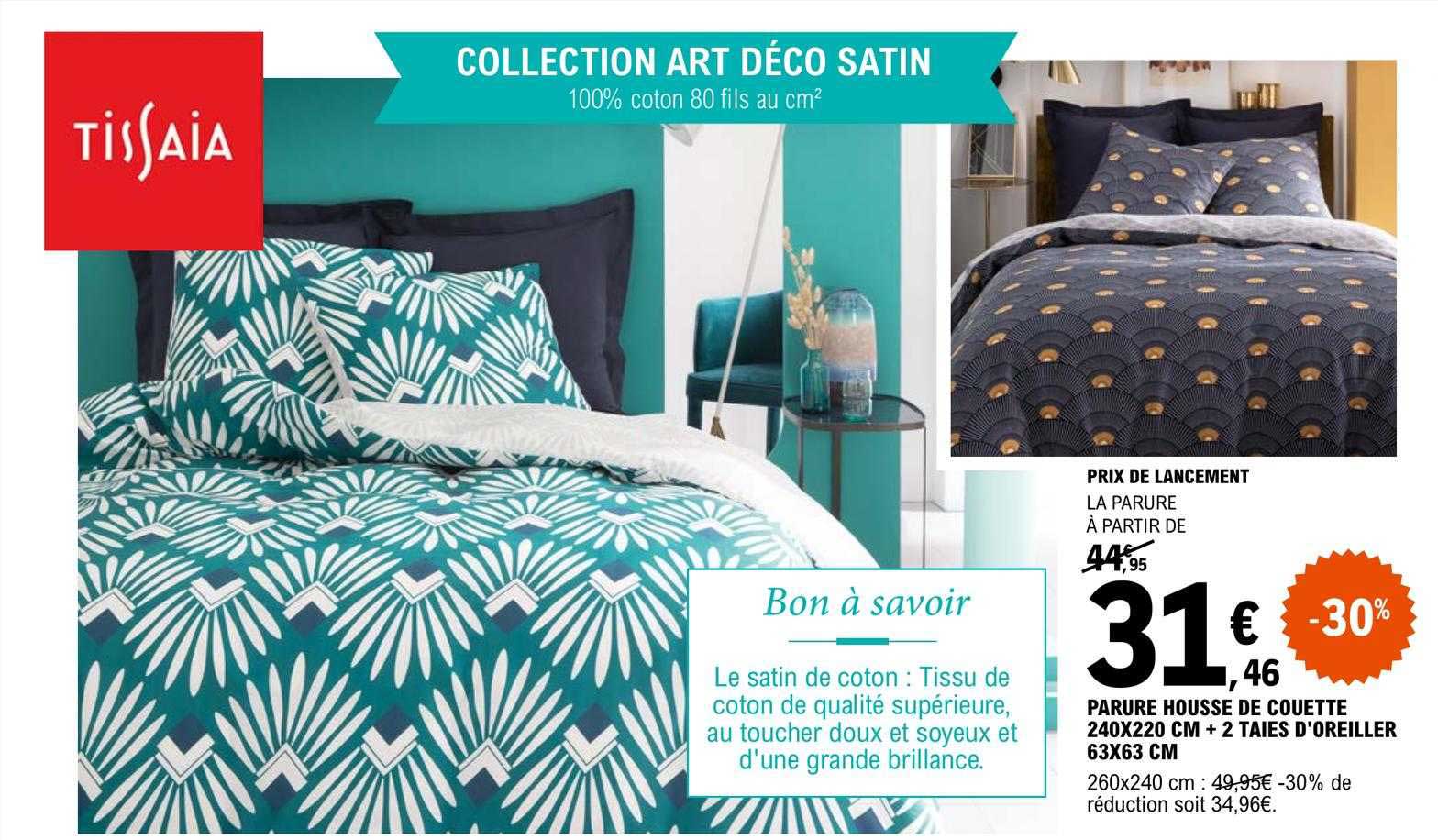 parure housse de couette 240 x 200 cm + 2 taies d'oreillers 63 x 63 cm tissaia