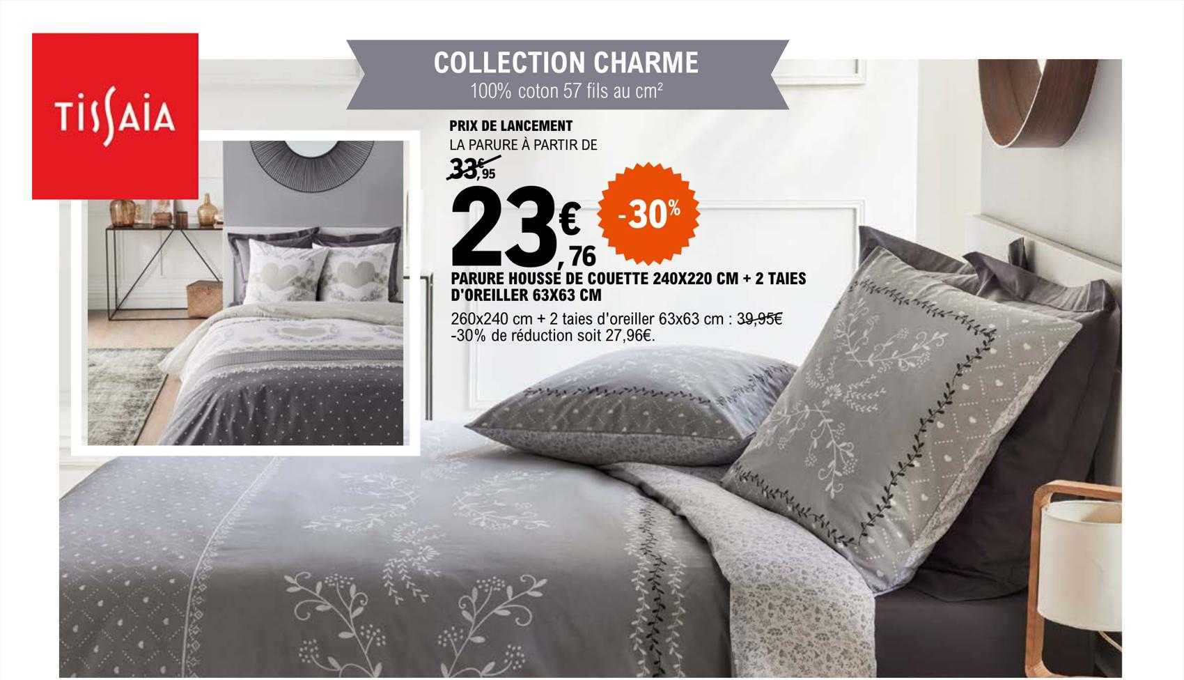 parure housse de couette 240 x 220 cm + 2 taies d'oreiller 63 x 63 cm tissaia