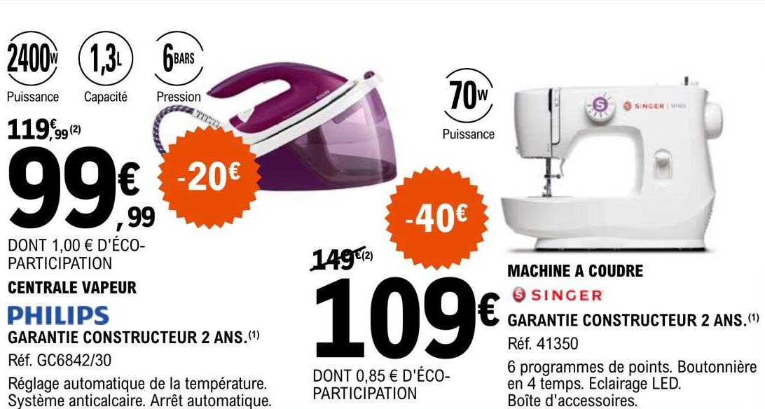 central vapeur philips, machine à coudre singer