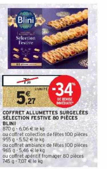 coffret allumettes surgelées sélection festive 80 pièces blini