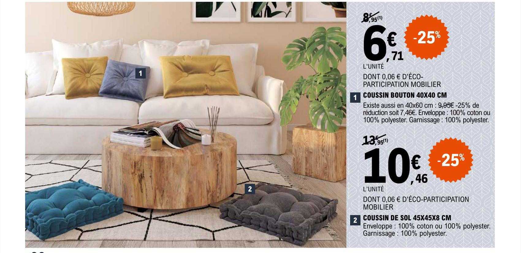 Coussin Bouton 40 X 40 Cm, Coussin De Sol 45 X 45 X 8 Cm