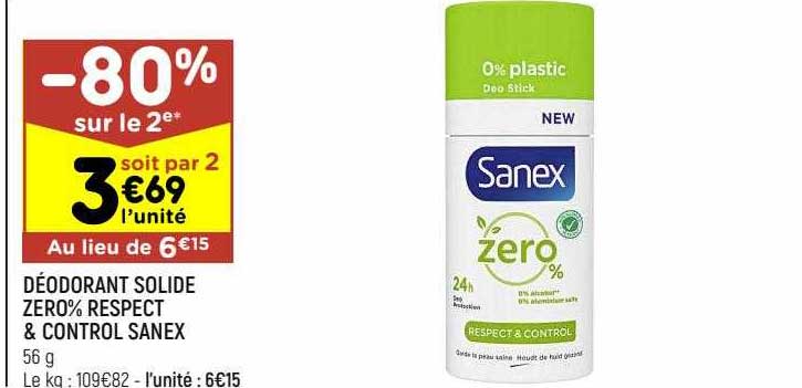 déodorant solide zéro% respect & control sanex