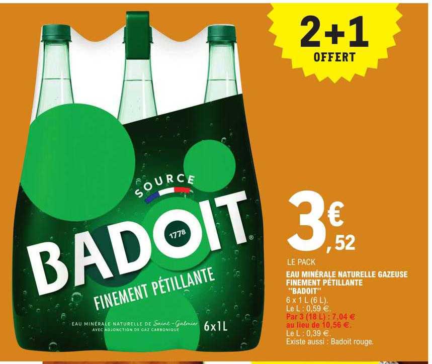 Eau Minérale Naturelle Gazeuse Finement Pétillante "badoit"