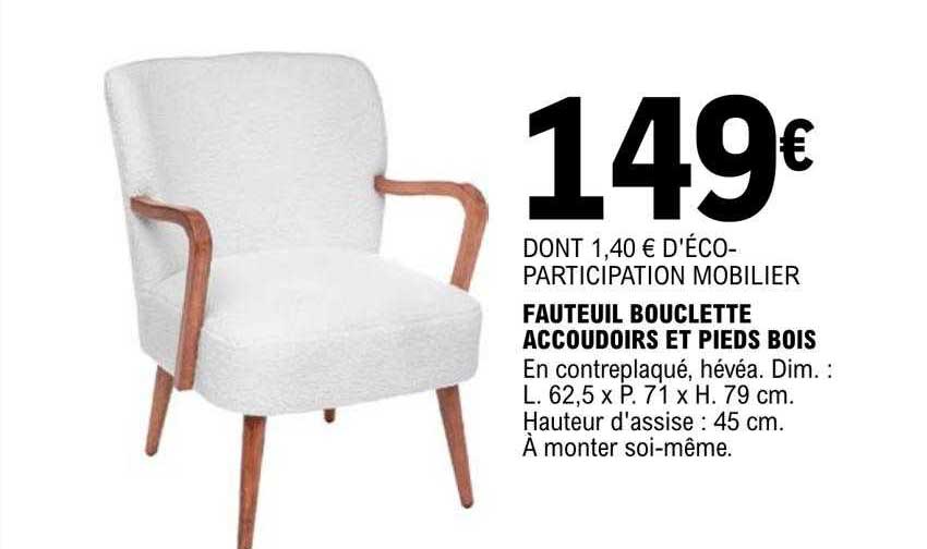 Fauteuil Bouclette Accoudoirs Et Pieds Bois