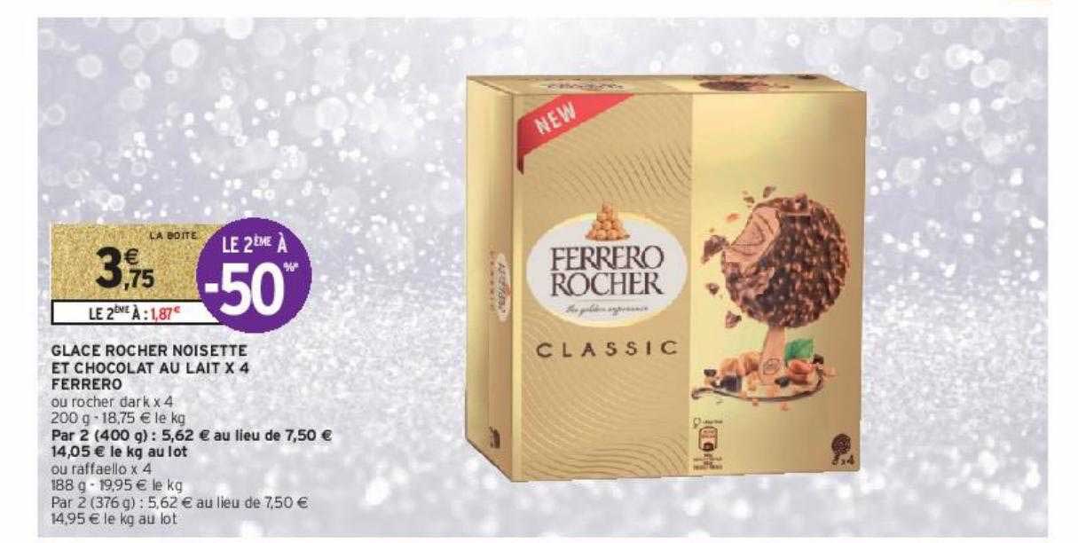 Glace Rocher Noisette Et Chocolat Au Lait X4 Ferrero