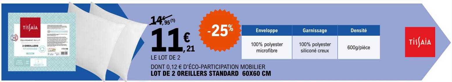 Lot De 2 Oreillers Standard 60 X 60 Cm Tissaia