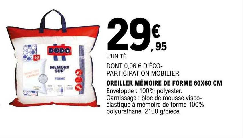 Oreiller Mémoire De Forme 60 X 60 Cm Dodo