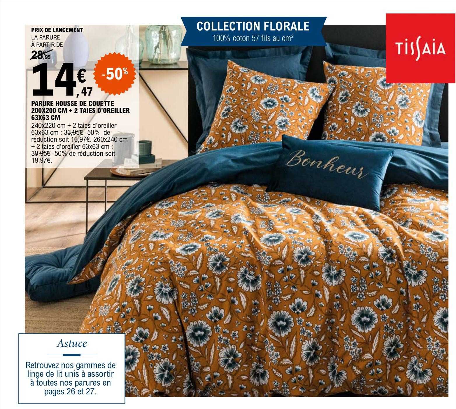 parure housse couette + 2 taies d'oreiller