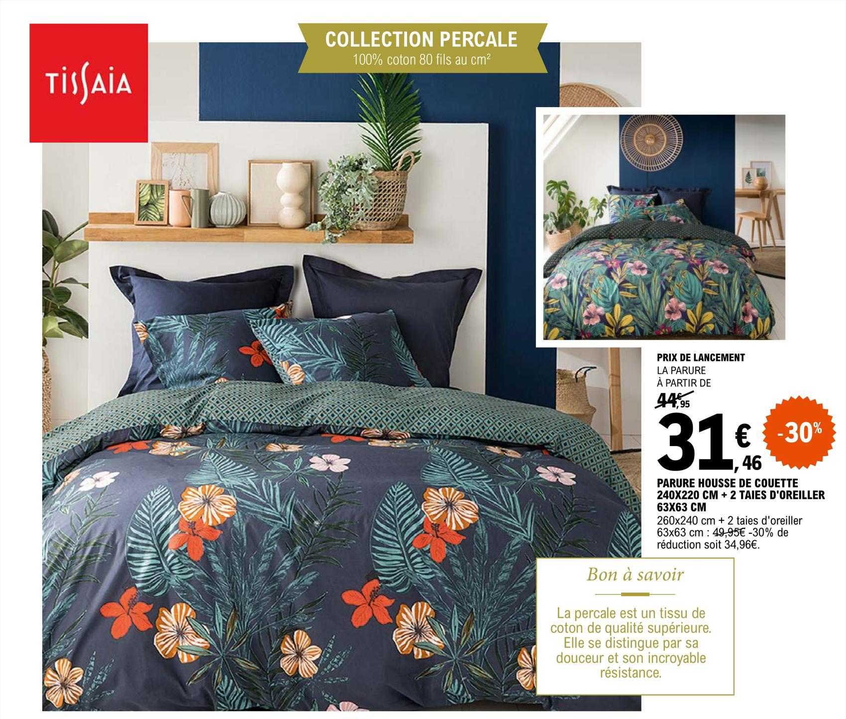 Parure Housse De Couette + 2 Taies D'oreiller Tissaia Collection Percale